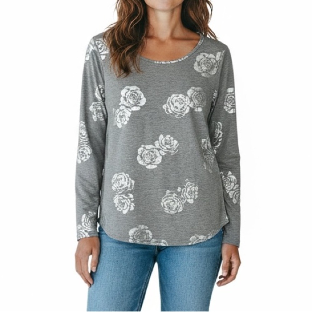 Ann Taylor Gray Floral Long Sleeve Top